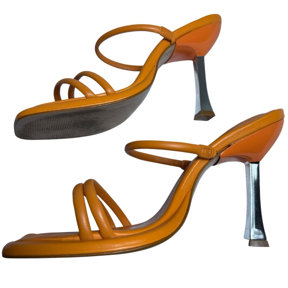 Schutz Agatha Orange Strappy Square Toe Heels | Size 8.5B - Picture 2 of 7